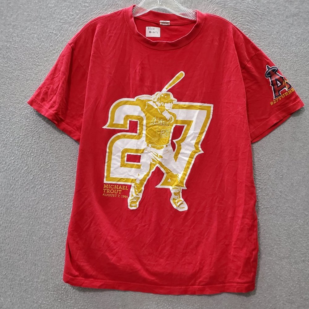 Los Angeles Angels Men‎ T-Shirt XL Red Michael Trout #27 Graphic Print Tee